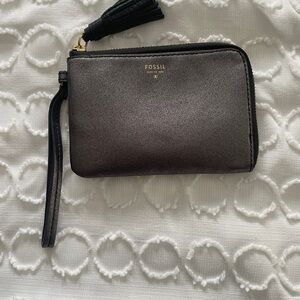 Fossil Metallic Gray Wristlet